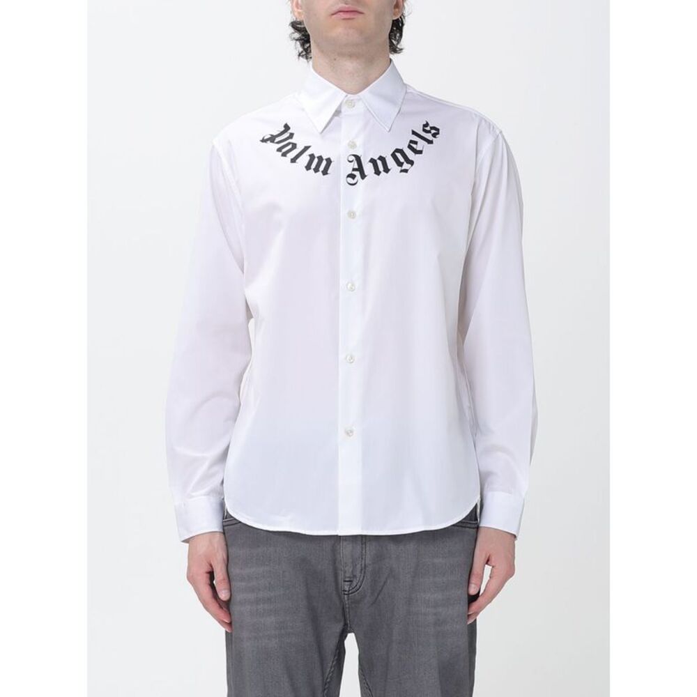 Palm Angels Men Long-Sleeved Palm Angels Cotton Shirt With Contrast Logo